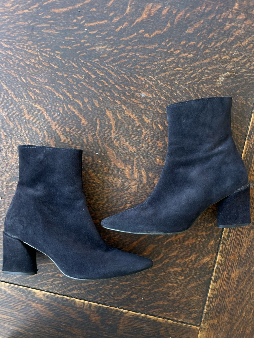 Black Suede Ankle Boots - Classic Block Heel